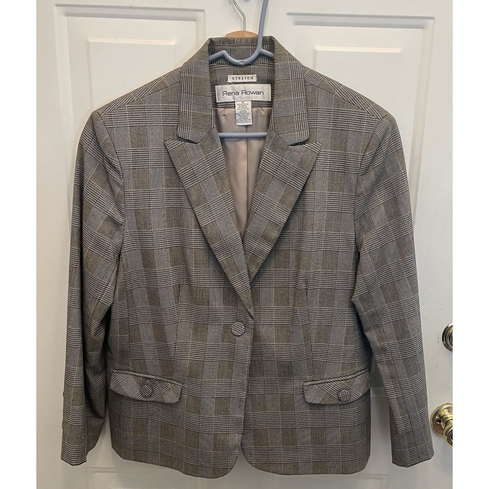 RENA ROWAN Glen Plaid‎ Blazer Women's Stretch Size 18 Career Academia - Picture 8 of 9